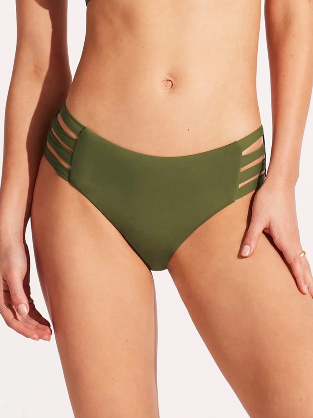 NWT Seafolly Olive Multi-Strap Hipster Bikini Swim Bottom Sz US 10